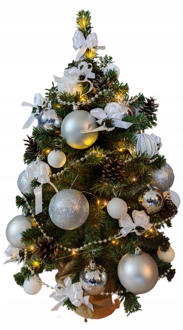 

Choinka stroik 70cm srebrna+ ozdoby Ubrana Led