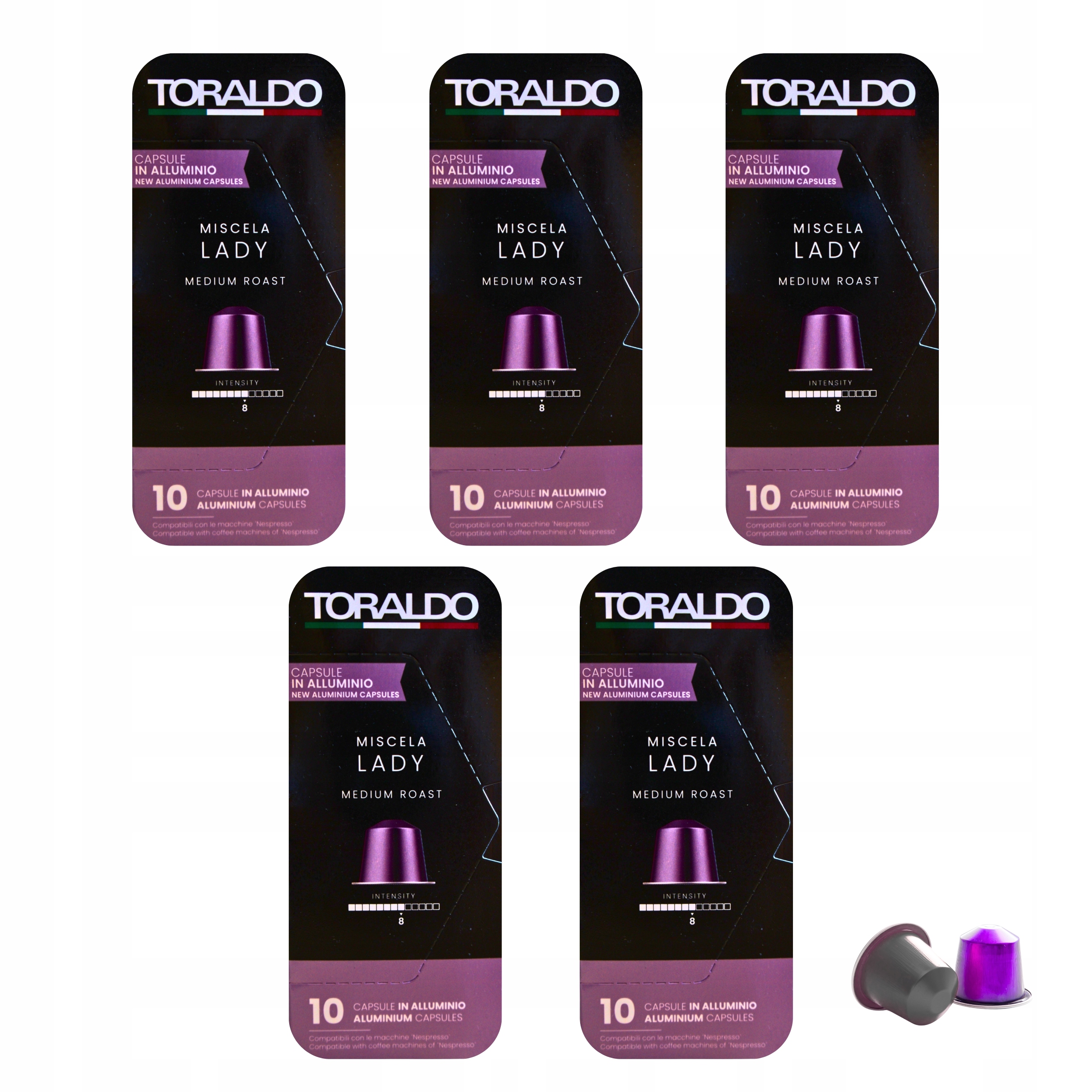 Levně Kapsle pro Nespresso Aluminium Italská Káva Toraldo Směs Lady 50 Ks