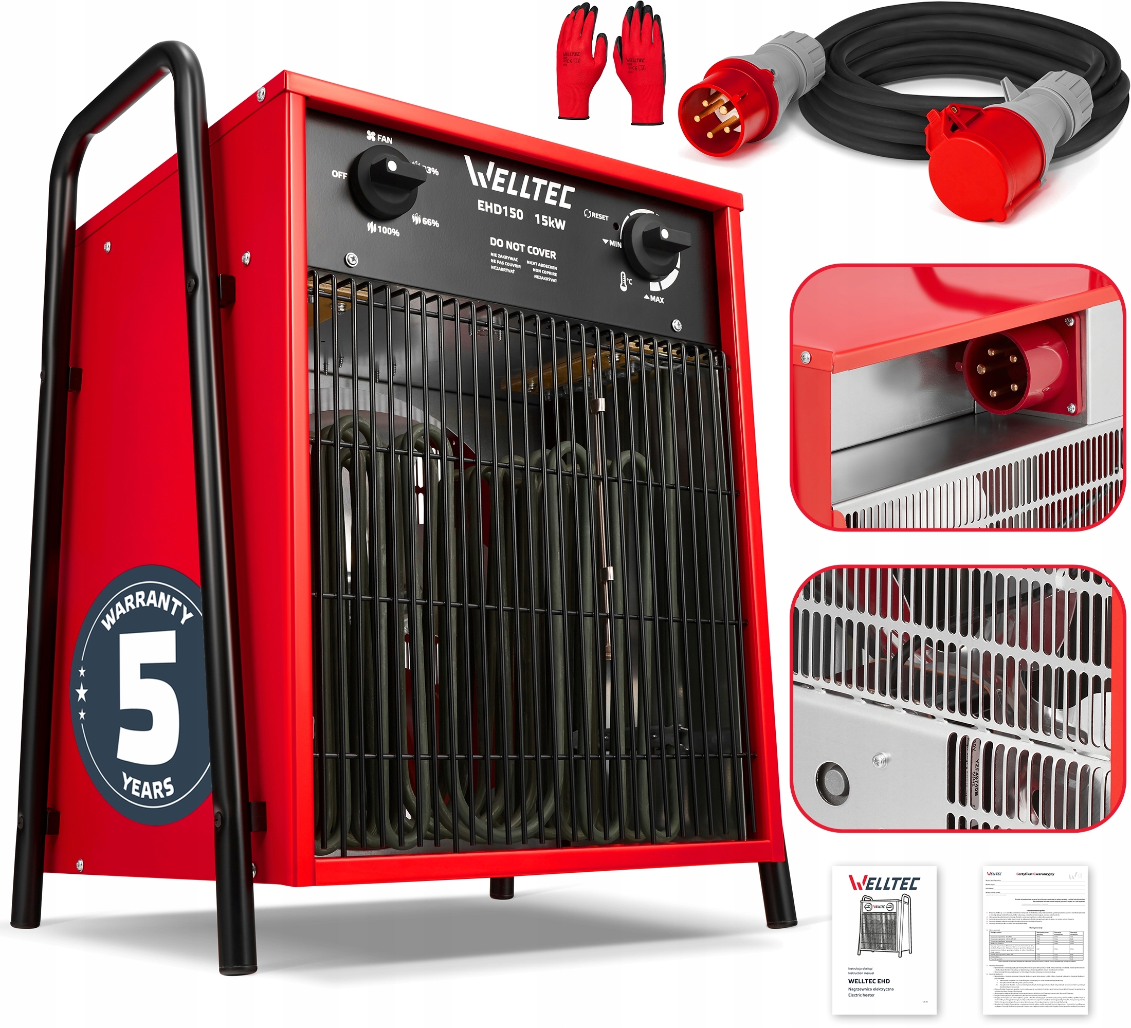 Elektrický Ohrievač Welltec EHD150 Fúkač 15 kW 2245 m³/h Kábel
