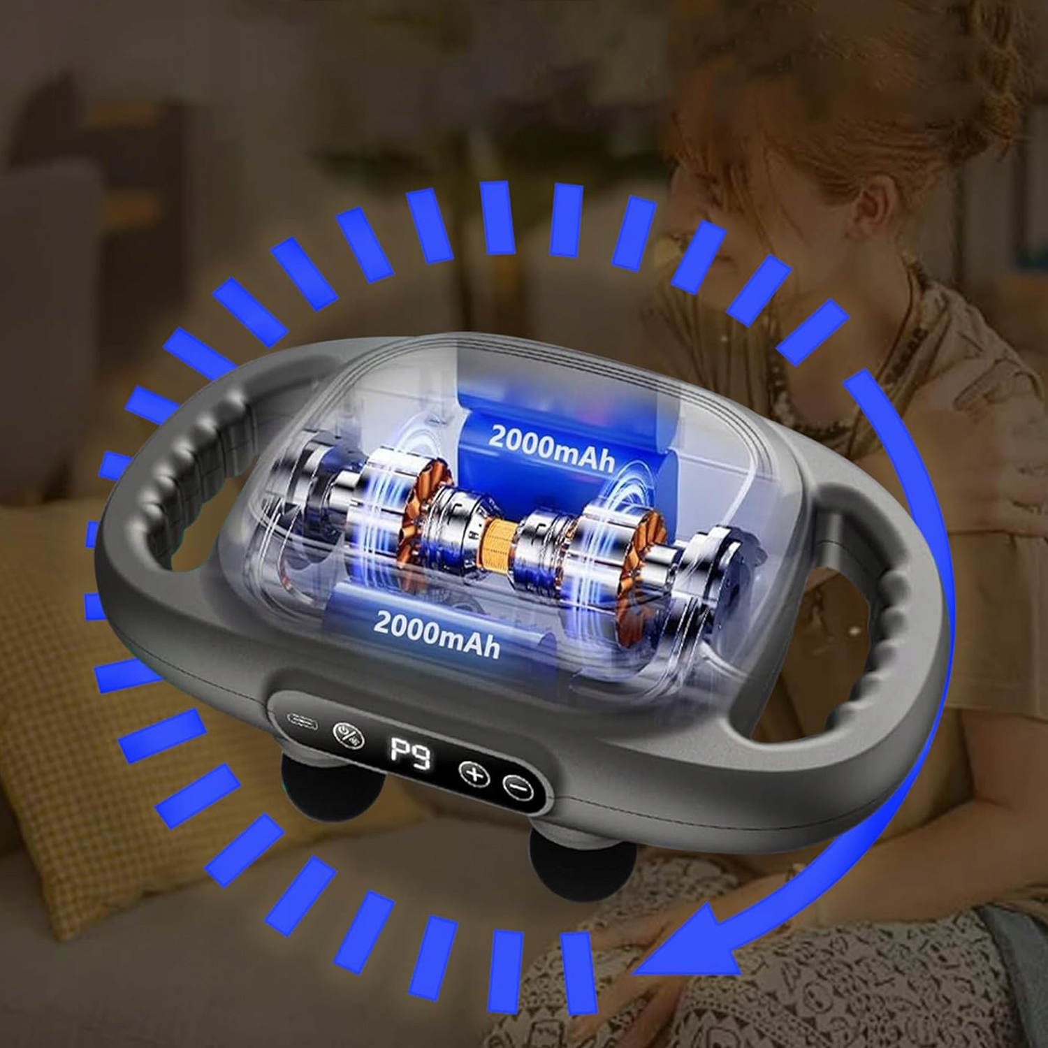 Masażer szary elektryczny 6 głowic 9 trybów regulowana intensywność