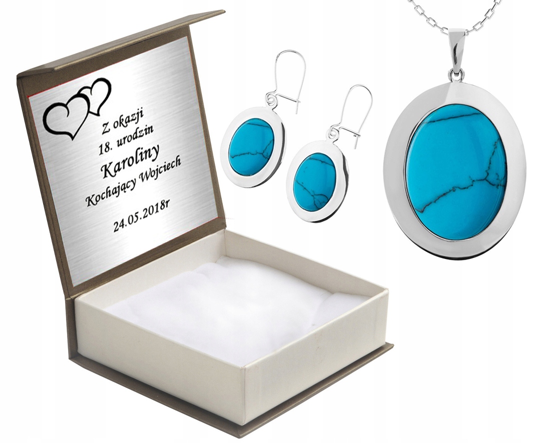 

Komplet Biżuterii Srebrnej Z Turkusami+ Grawer