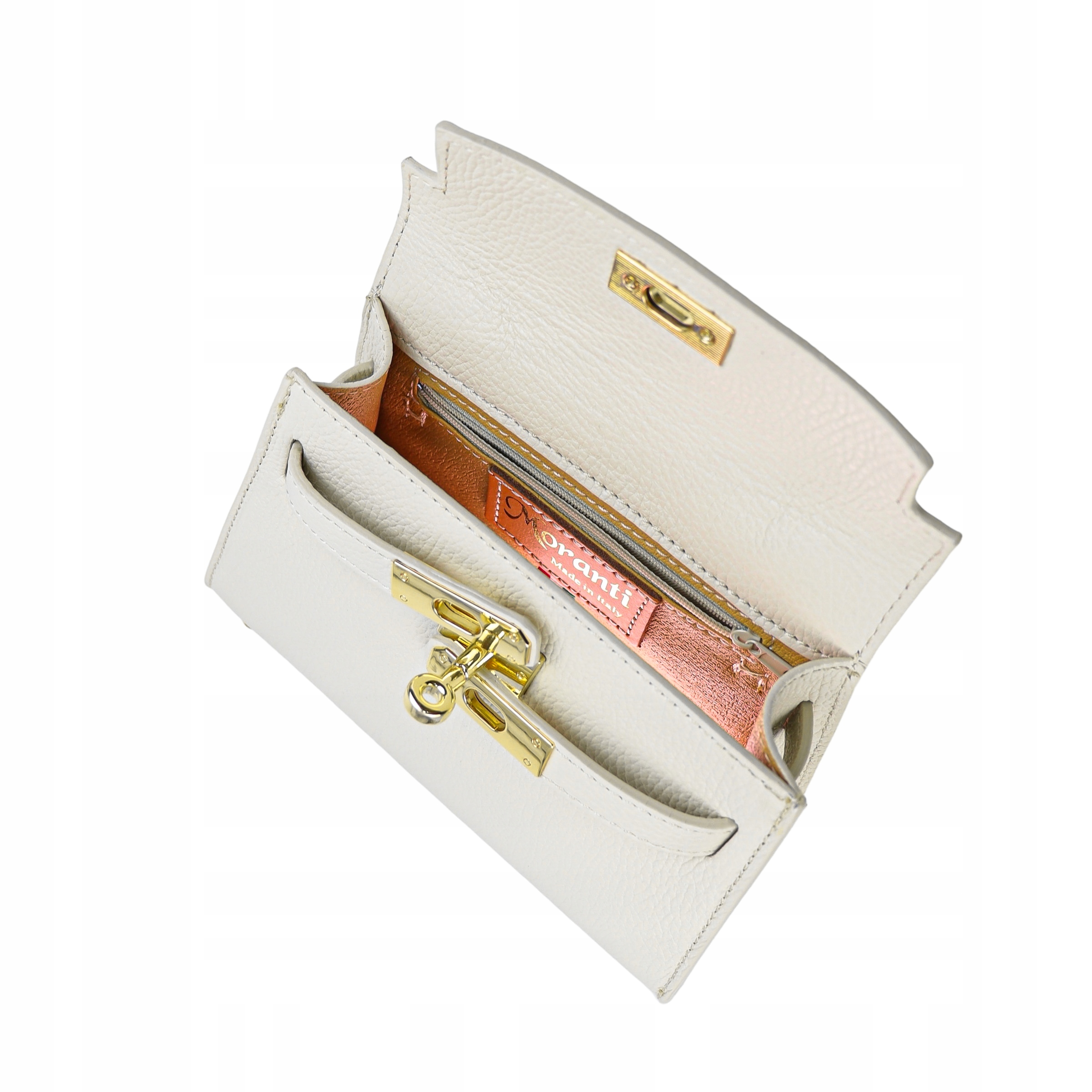 Torebka Damska Kuferek, licowa skóra Emily Ecru Kolor inny kolor