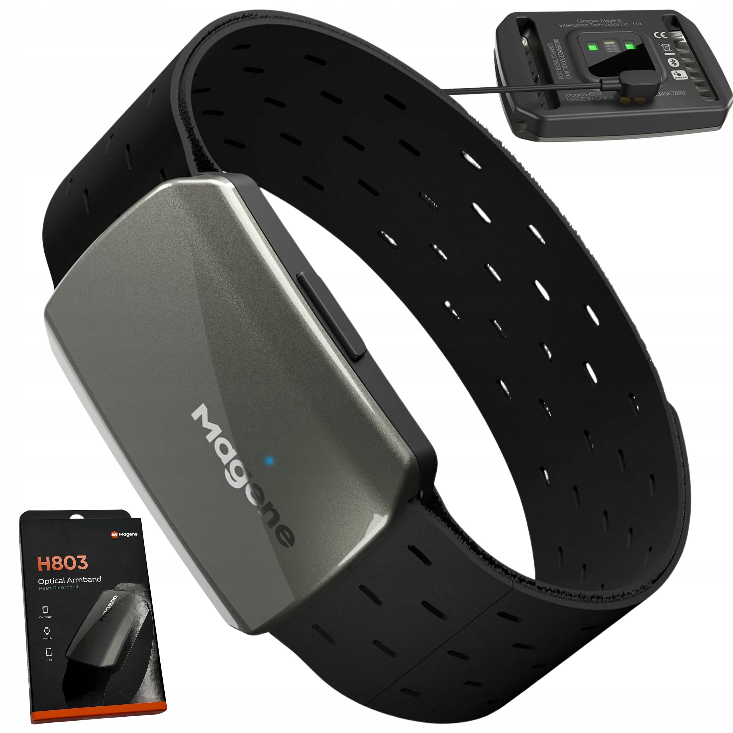 Magene H803 Opaska czujnik tętna pulsometr Na Ramię Ant+ Bluetooth na Usb