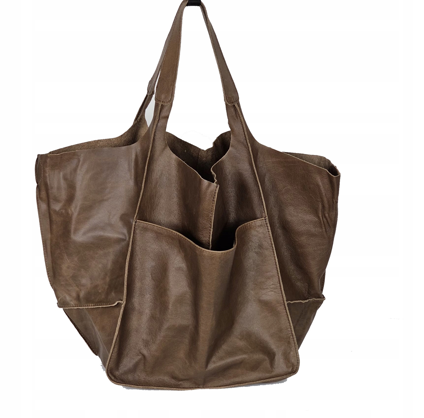 TOREBKA DAMSKA ZE SKÓRY NATURALNEJ - WOREK NA RAMIĘ XXL - SKÓRZANA TOREBKA