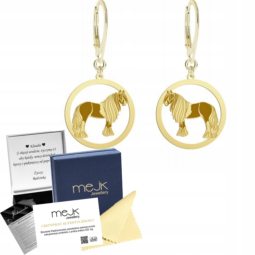 Náušnice Zlaté s cikánským koněm Vanner 925 Dárek Šperky Žena Gravírování