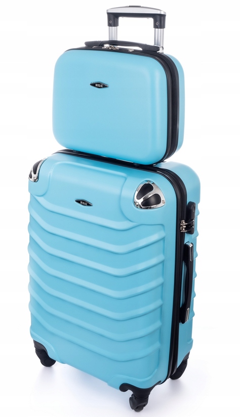Zestaw Mała Walizka Kabinowa Kuferek 2W1 Abs Lanzaro Niebieski Lazurowy