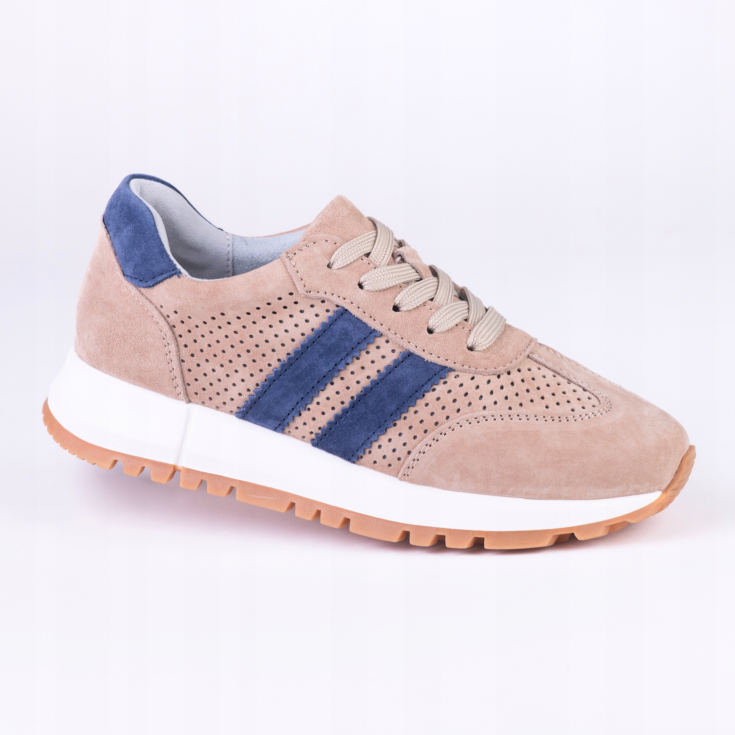 Sneakersy sportowe damskie skóra Goodin GD-LX1157 zamsz ażurek beż 39