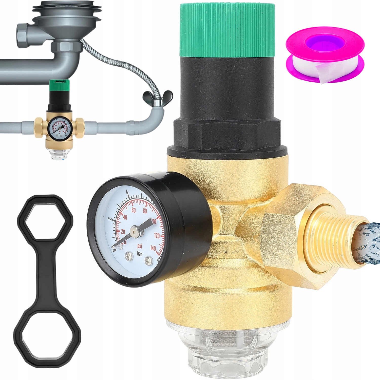 Reduktor Tlaku Vody G3/4 255 MM Manometr Filtr Životnost Kov Mosaz