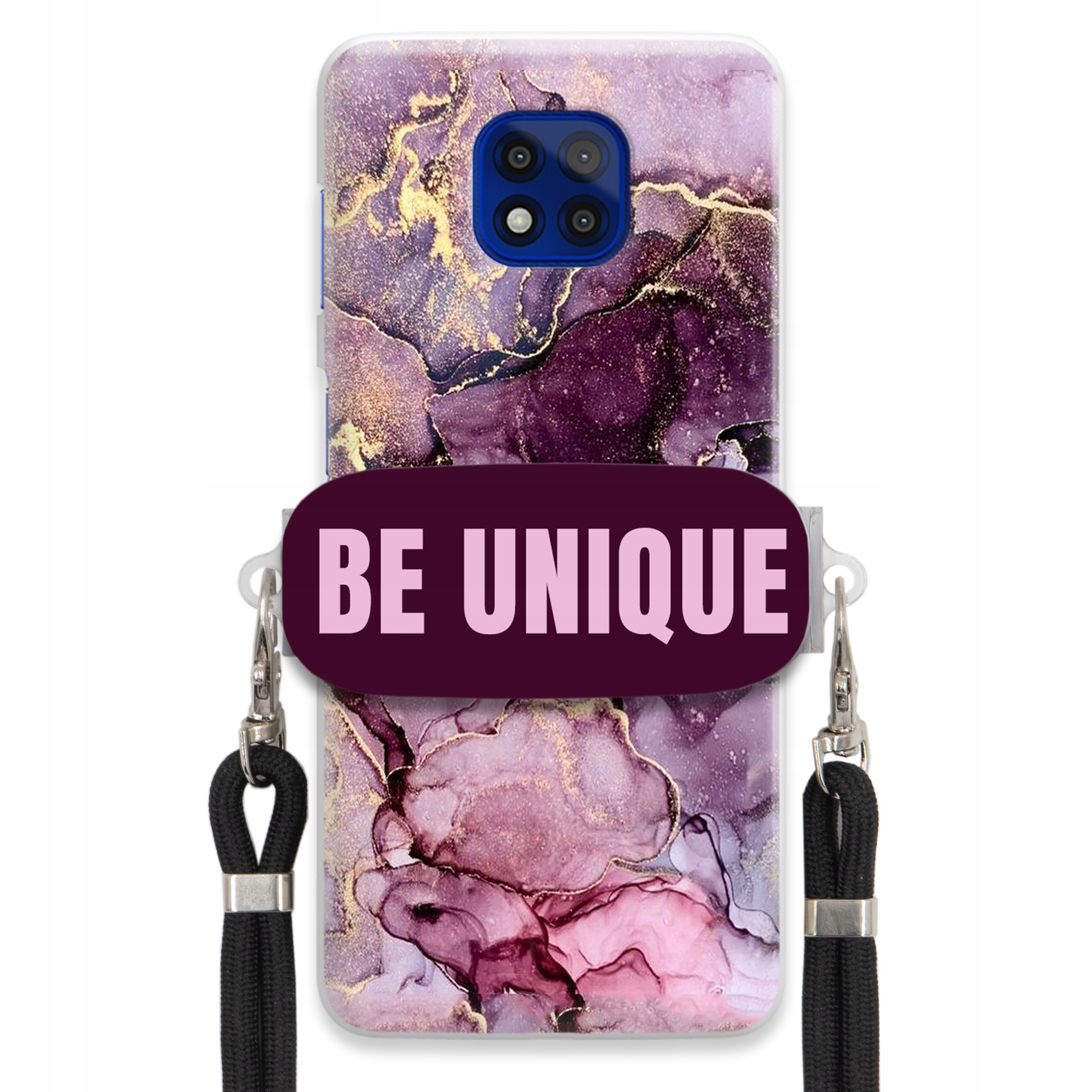 Puzdro pre Motorola G Power 2021 Upevňovacia šnúra čierna Unique Fialová Mramor