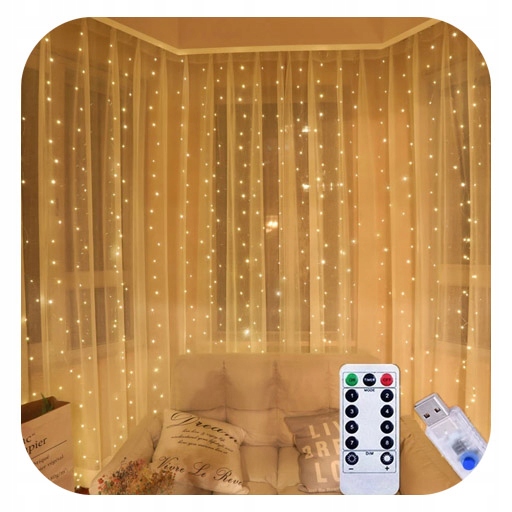 

Lampki Kurtyna Świetlna Led 200 3X2M Ciepły Biały