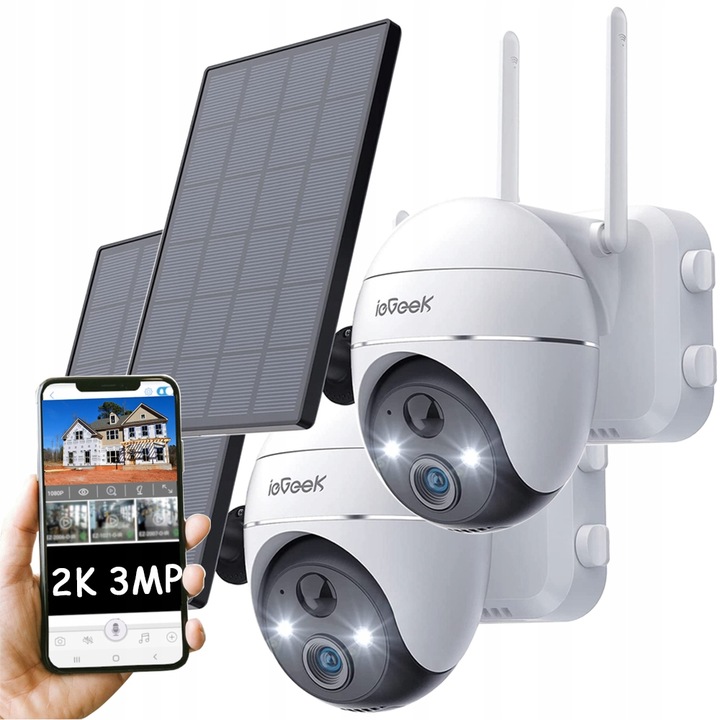 Venkovní Solární Otočná Kamera Wifi 2K Na Baterie Se Solárním Panelem x2