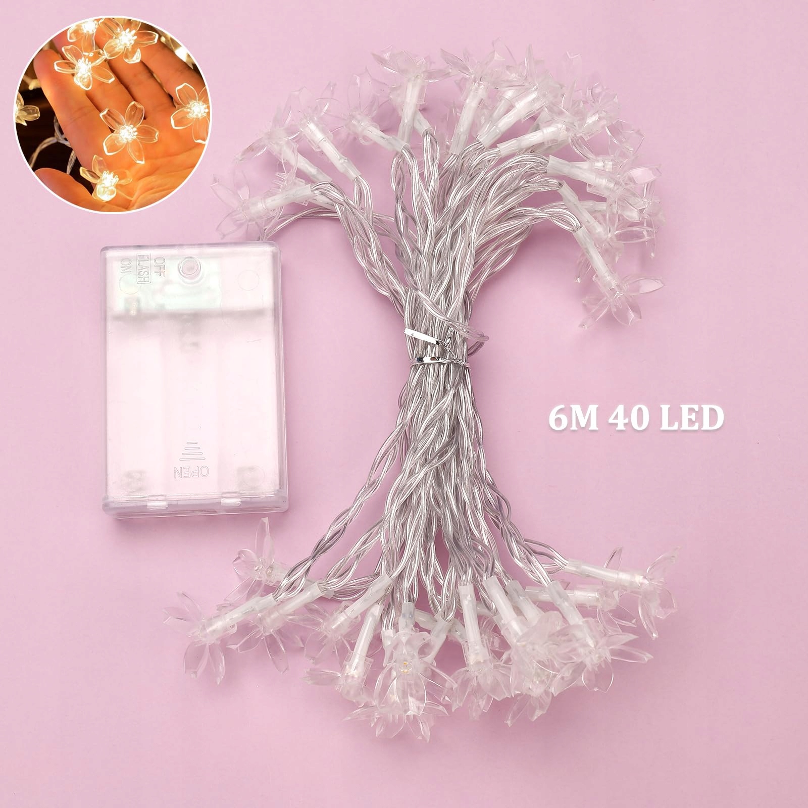 Girlanda Kwiatowa LED Kwiaty Wiśni Ciepła Biała Na Baterie 6m 40 LED ENLACE — miniatura 2