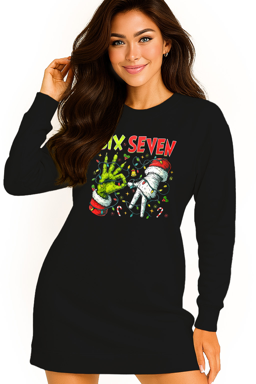 Mikina Vánoční Oversize Šaty Six Seven 67 Grinch Dárek M