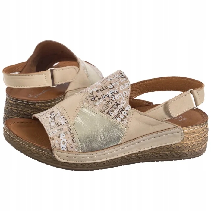 Dámské kožené sandály na podpatku Maciejka Béžové L7067-04