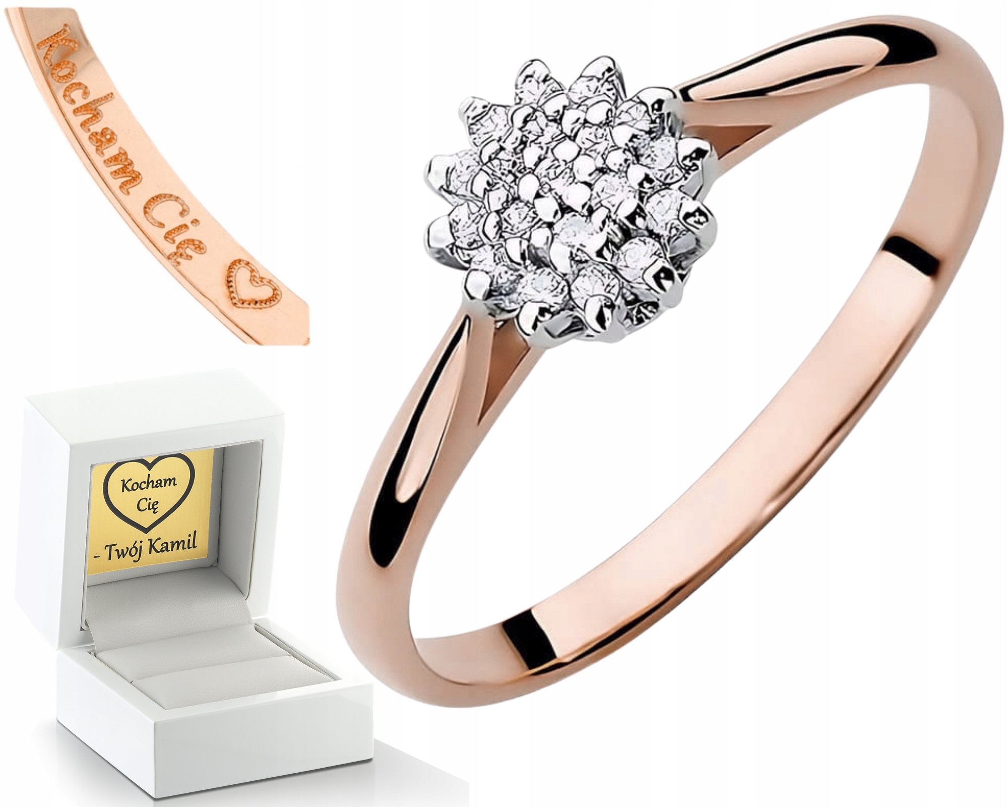 Růžové Zlato Prstýnek Diamanty Lab Jako Dárek Drť 585 14K