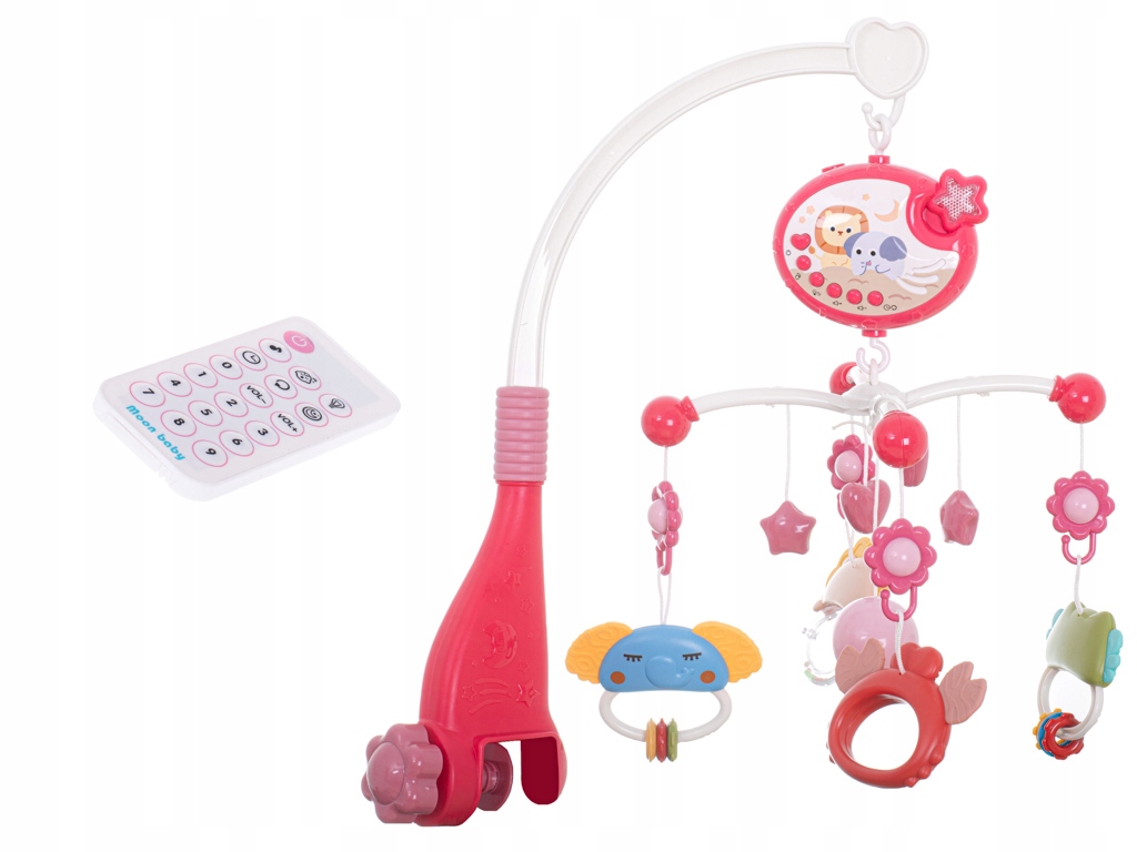 KARUZELKA DO ŁÓŻECZKA Z PROJEKTOREM Regulacja głośności CZERWONA + PILOT Efekty dźwiękowe świetlne