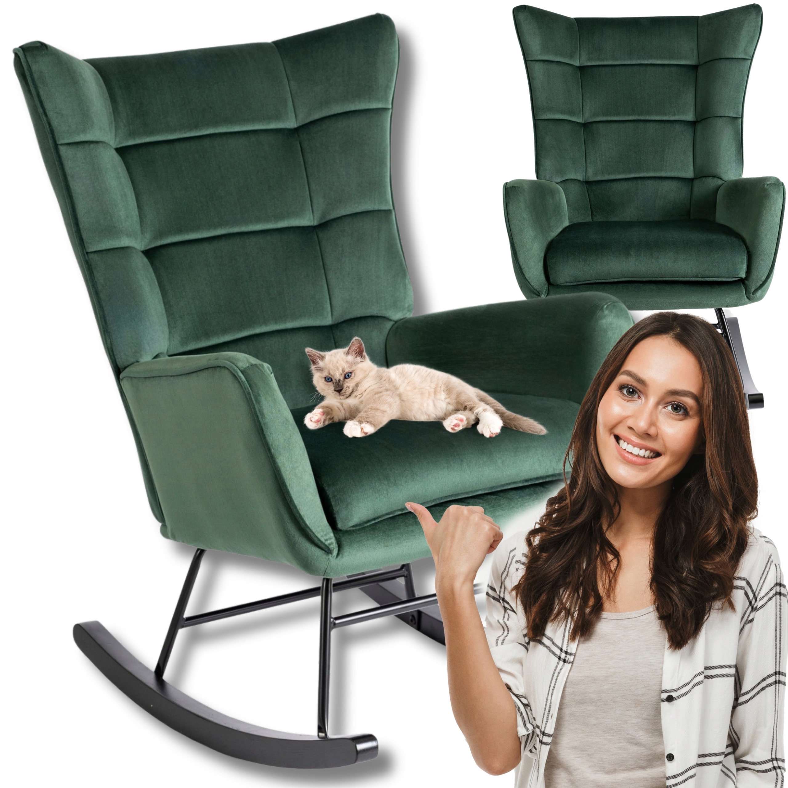 Houpací křeslo na pólech Odpočinkové Velurové Salon Loft Zelené Jackson