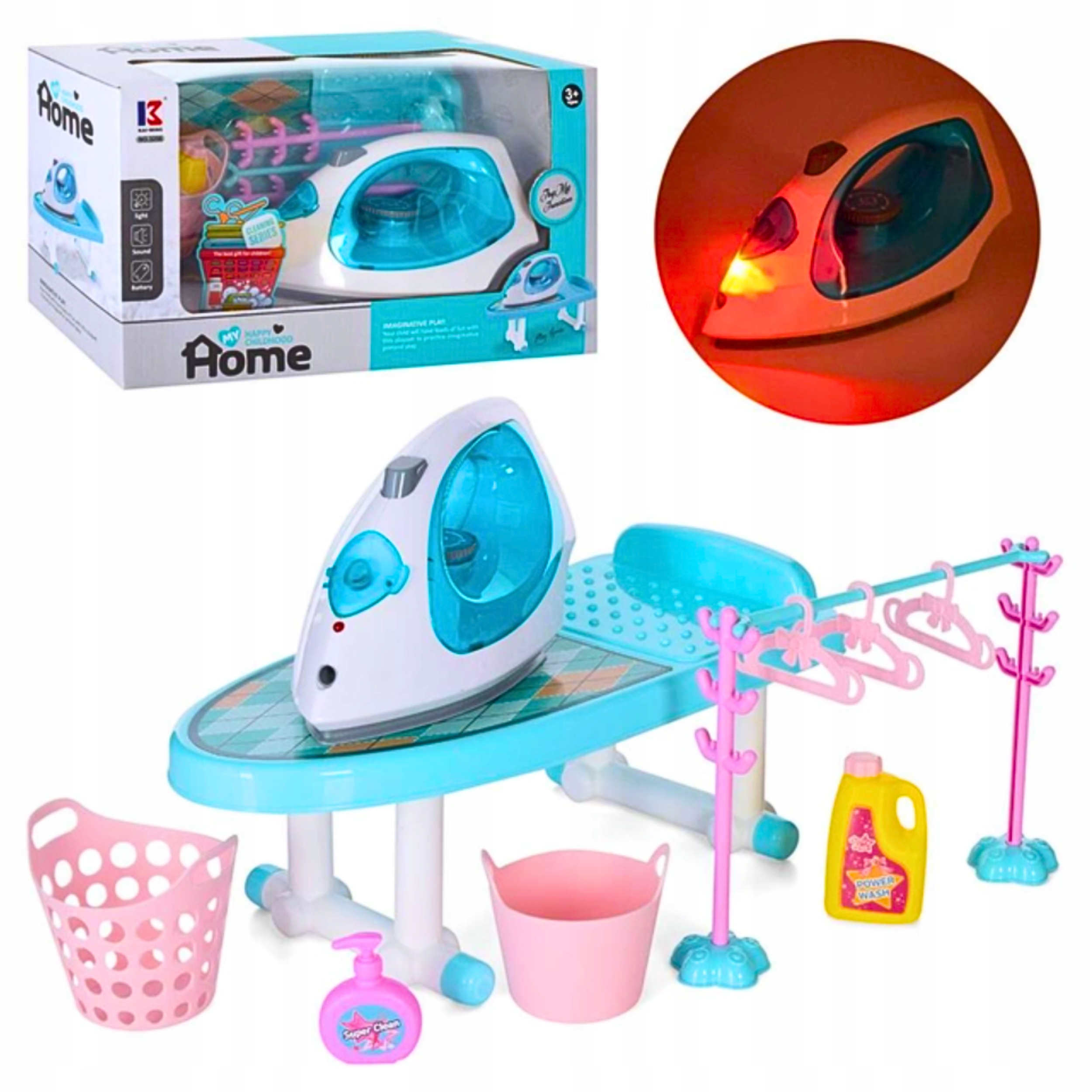 ŻELAZKO I DESKA DO PRASOWANIA ZESTAW DLA DZIECI AGD WODA ŚWIATŁO AKCESORIA