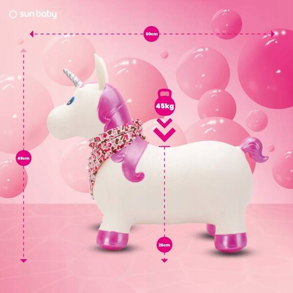 Skoczek gumowy dla dzieci JEDNOROŻEC 60 cm biały z do skakania z pompką Kod producenta 5907478642303