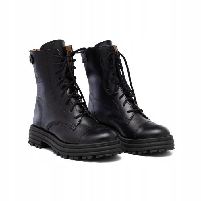 Lícové Dámské Kotníkové Boty Traperky Platformy 3 CM Nad Kotník Polské 38