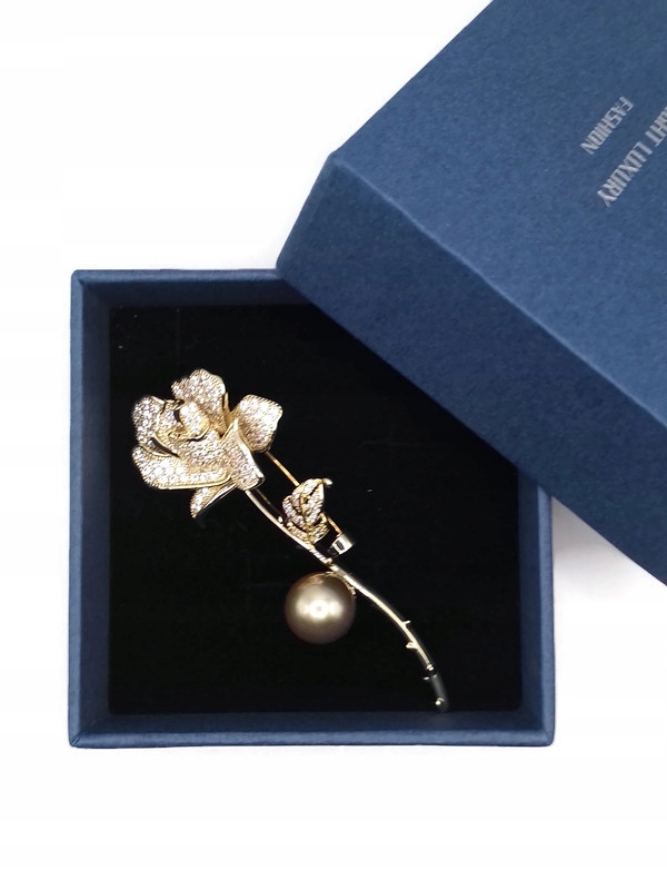 Luxusní Brož Přívěsek Zlatá Růže 14K Gp Krabička Jako Dárek