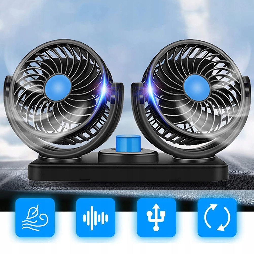 WENTYLATOR SAMOCHODOWY 12V PODWÓJNA GŁOWICA OBROTOWA 360 STOPNI DO POJAZDU