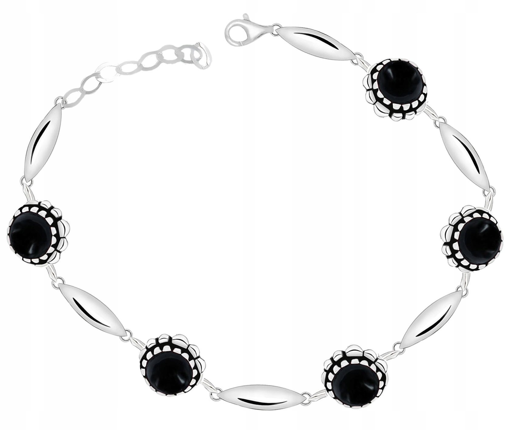 

Bransoletka Srebrna Z Okrągłymi Onyksami PR.925