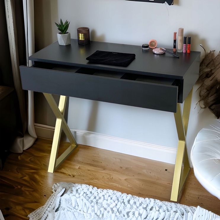 TOALETKA CZARNA MATOWA SZUFLADĄ ZŁOTE X 90CM EAN (GTIN) 6096324860844