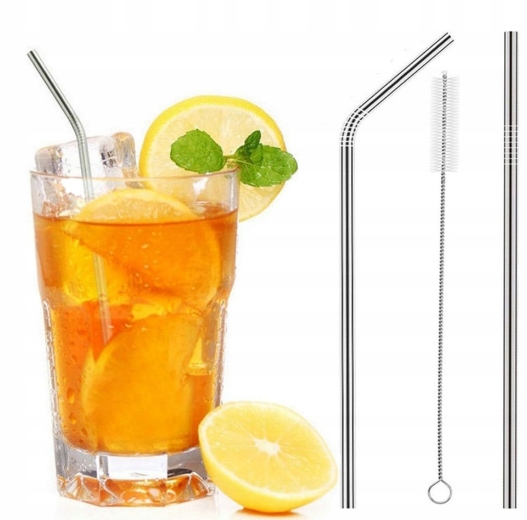 RURKI DO DRINKÓW NAPOJÓW SŁOMKI METALOWE 2 SZT + CZYŚCIK
