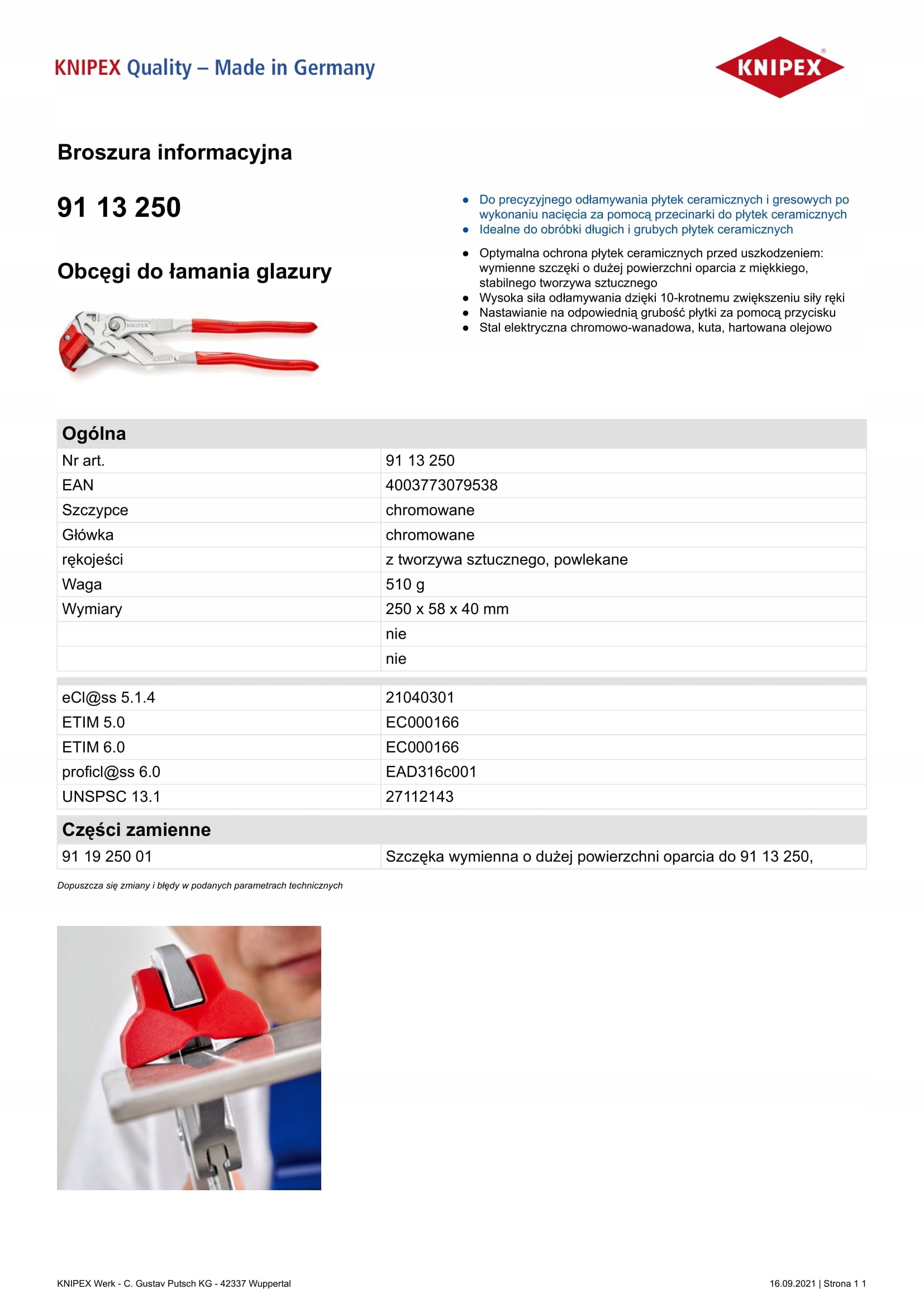 Kleště Na Glazurování Keramických Dlaždic 250 MM Silné