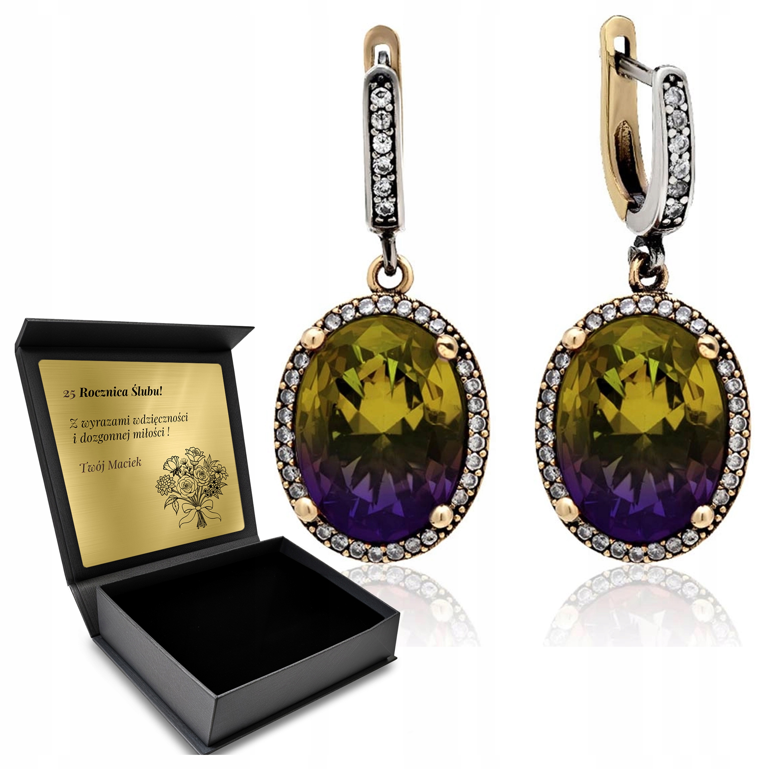 Stříbrné Náušnice 925 Zirkony Ametryn Dárek pro ženu Gravírování Bonus