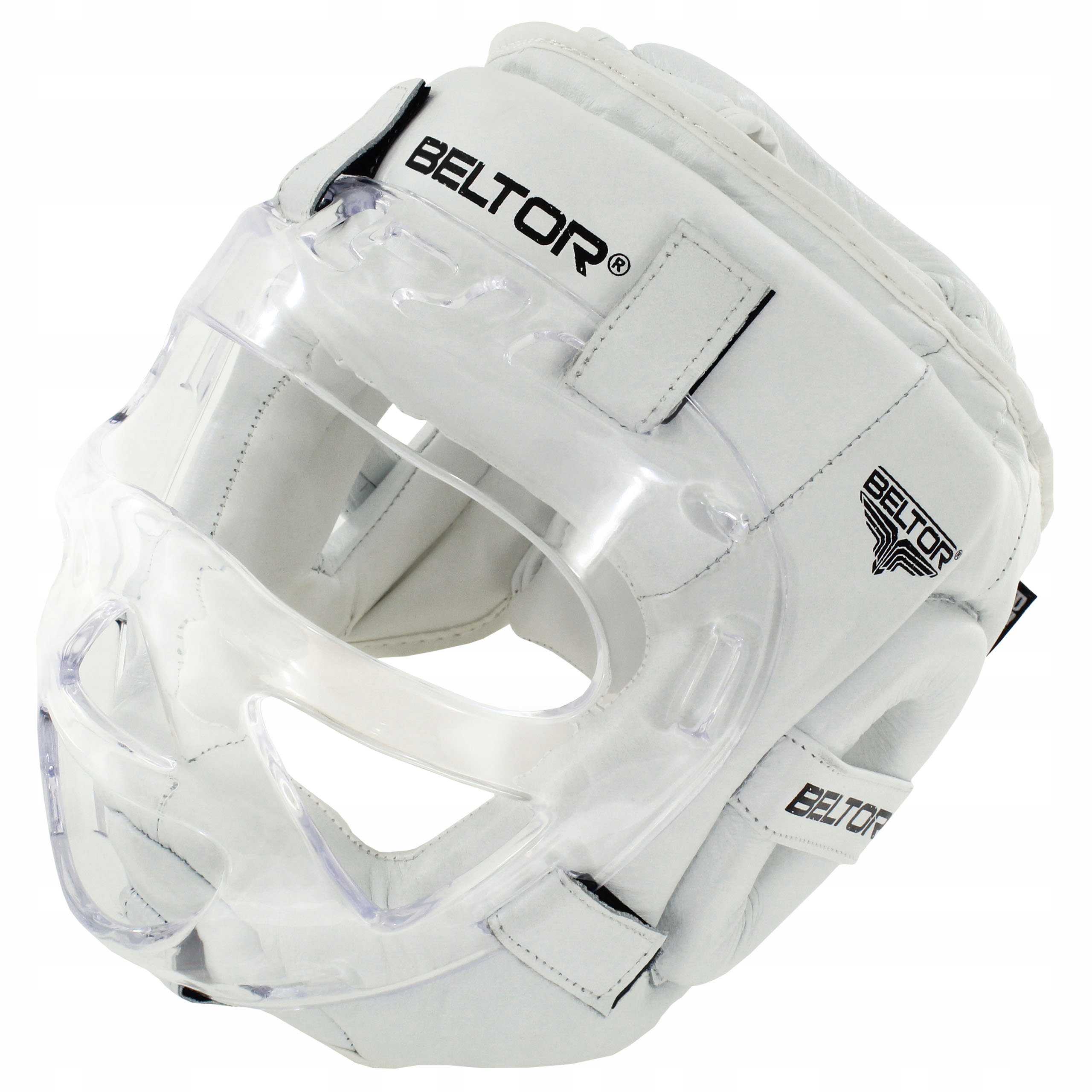 Beltor Kask Karate Z Maską Combat Skórzany Ochraniacz Głowy Biały r. L