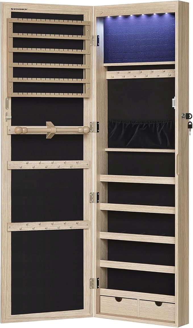 Závěsná Skříňka Na Šperky Se Zrcadlem, Organizér Vintage 120 CM Led Songmics