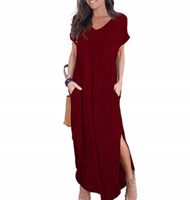Damska d uga Casual Summer Short Sleeve Slit Dress 13922014322 Allegro.pl