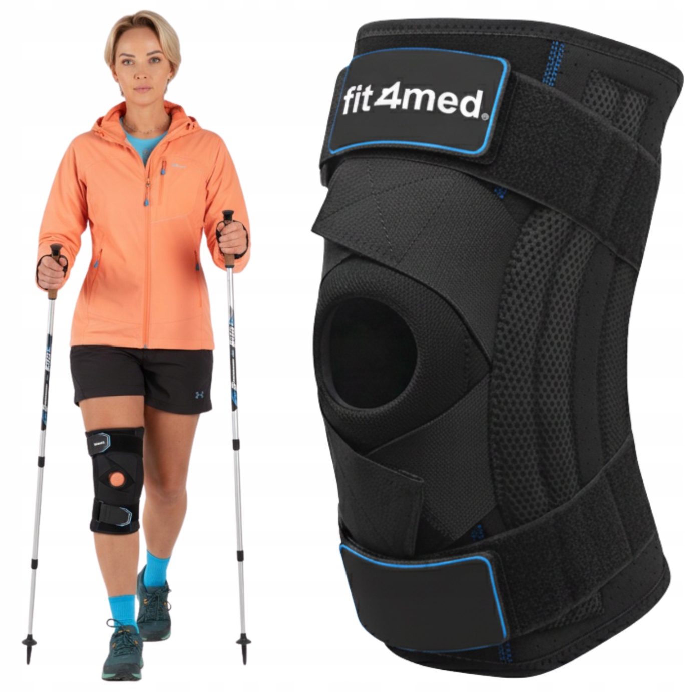 Orteza kolana Fit4Med uniwersalna czarna z taśmami krzyżowymi