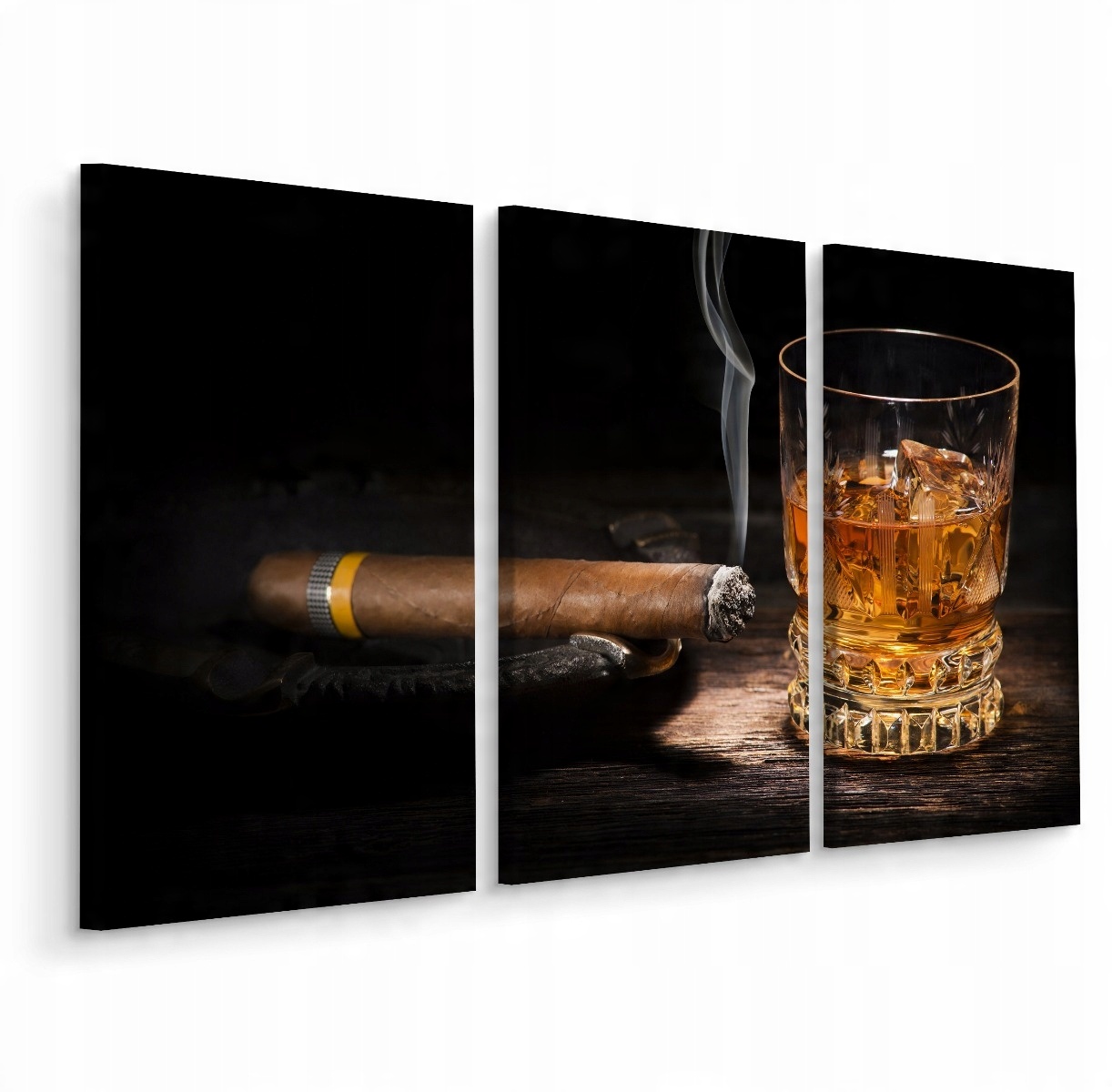 

Obraz Tryptyk Whisky W Szkle Cygaro Dym 3D 120x80