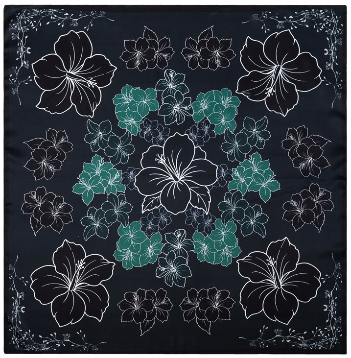 Hedvábná šála Dámská šála 100% hedvábí 90 x 90 cm Černé květy