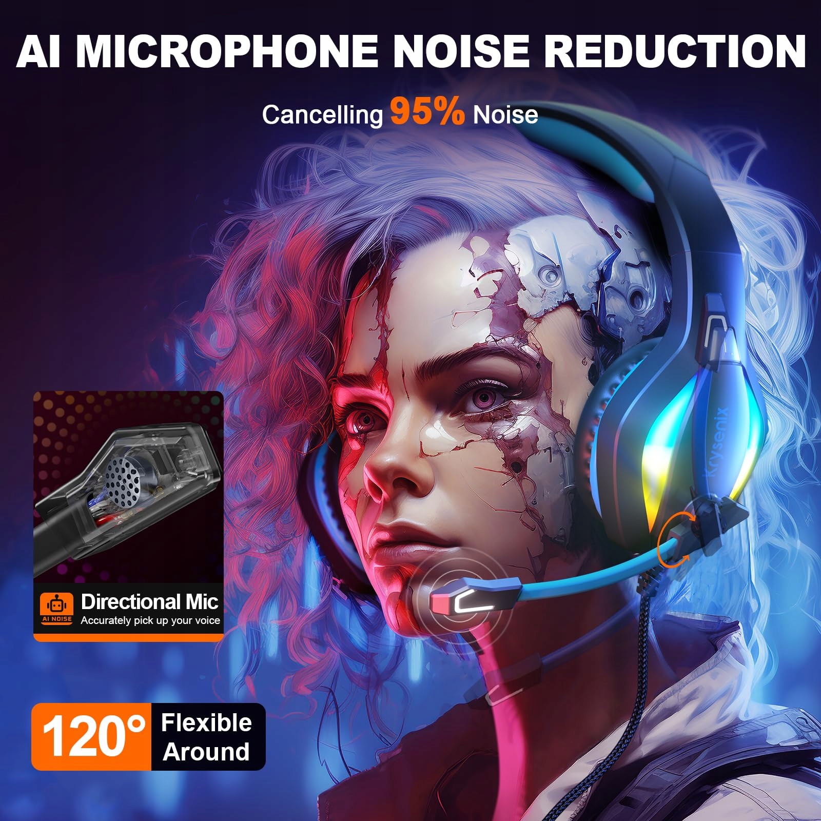 KRYSENIX PG1 RGB Słuchawki Gamingowe Z Mikrofonem Do Konsol I PC — miniatura 2