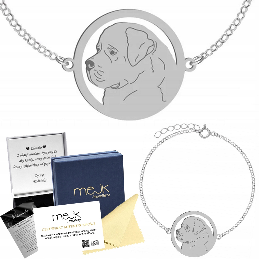 Stříbrný náramek Novofundland 925 Šperky pro ženy Narozeniny Gravírování