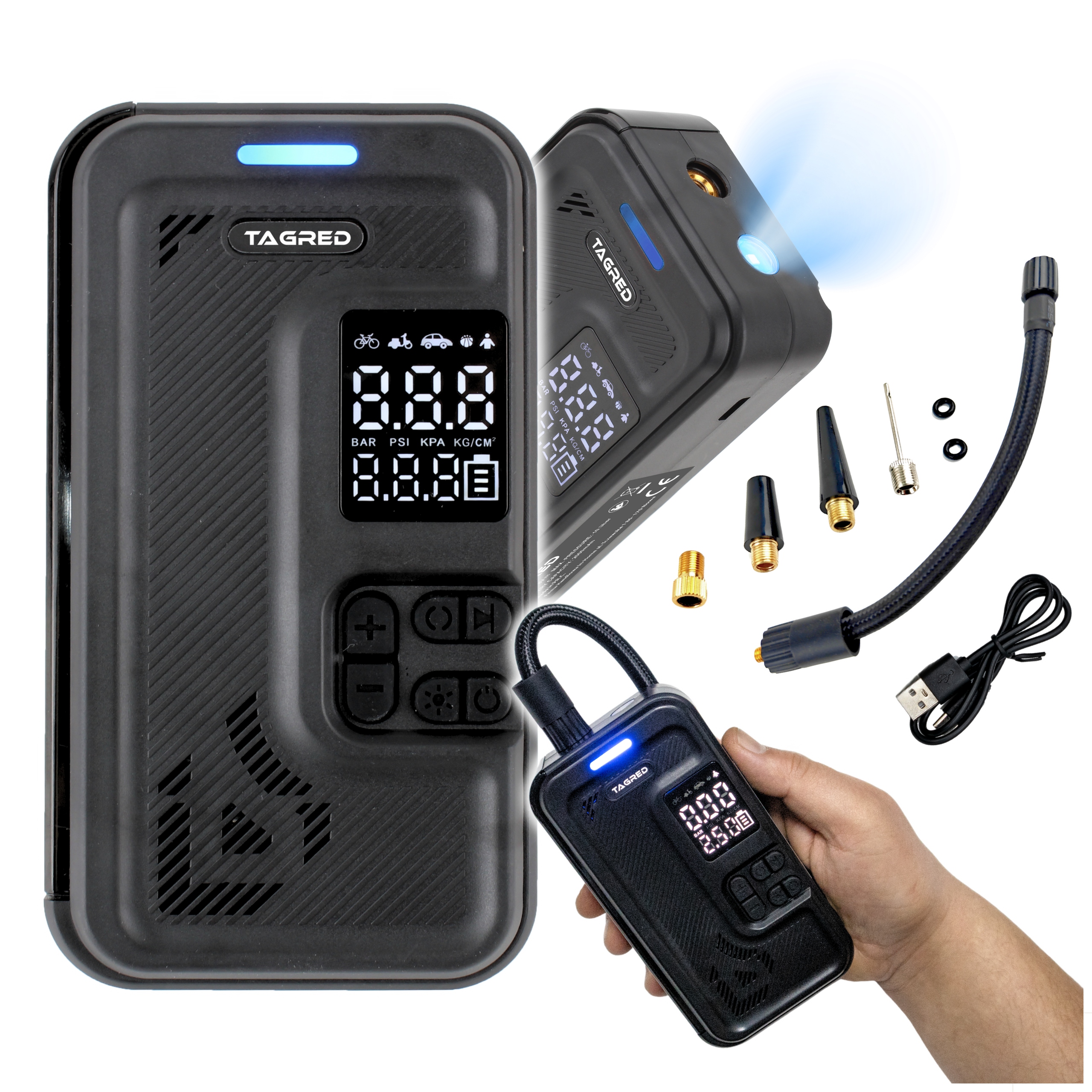 Pompka Rowerowa Elektryczna Kompresor Samochodowy Aku 4000mAh Akcesoria