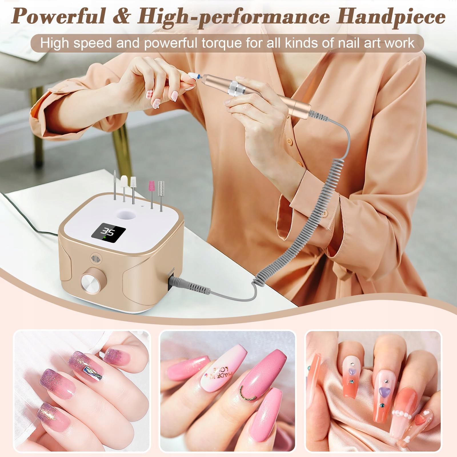 KREDIOO Frezarka Do Paznokci 35000 RPM Zestaw Manicure Pedicure LED Display — miniatura 3