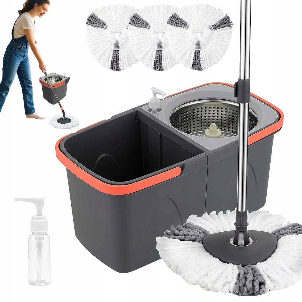 Mop 360° Otočná Hlava 2V1 S Kbelíkem 3 Mikrovlákna Kuchyně Obývací Pokoj