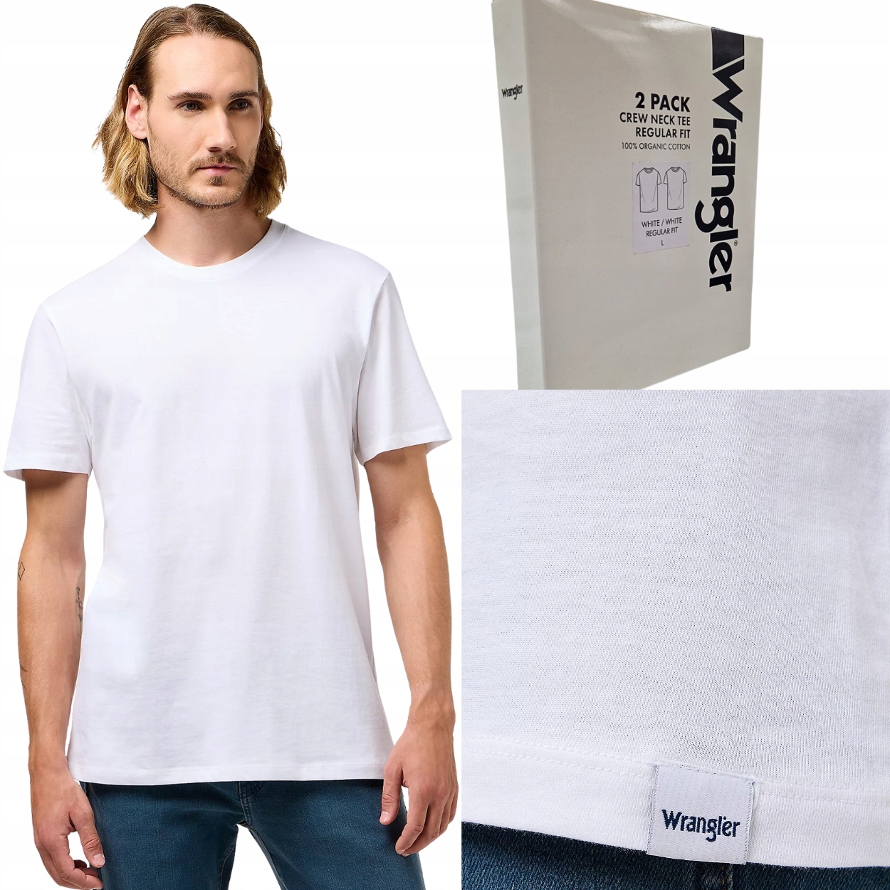 Wrangler 2 Pack White Dwupak T-shirt 2 białe bawełniane koszulki pudełko M