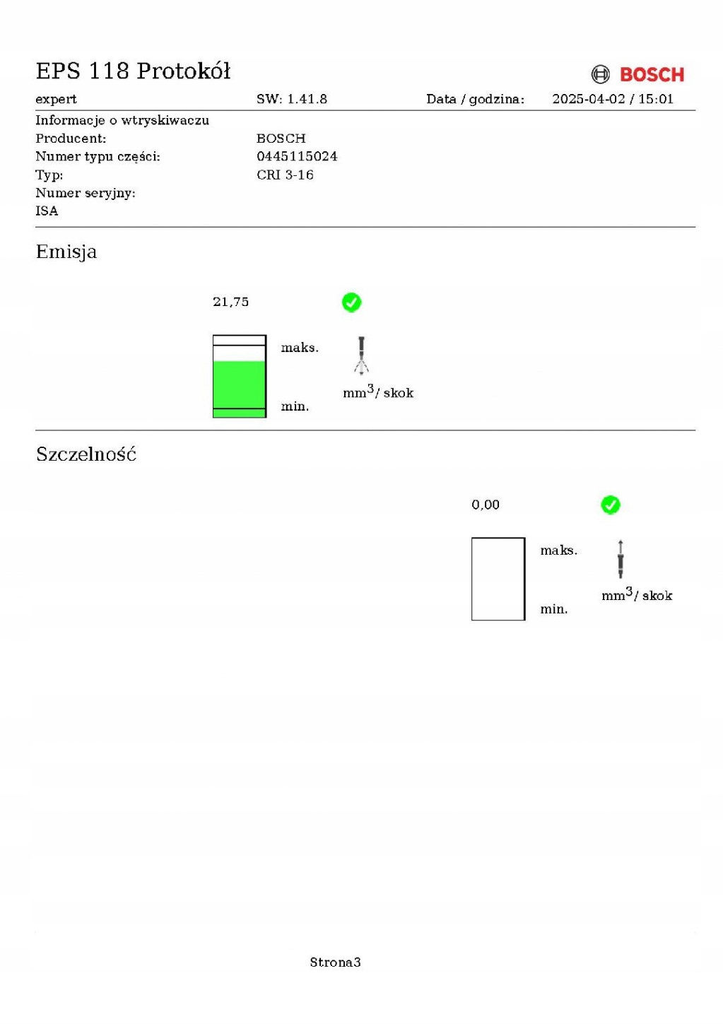 nozzle injector test 059130277S AUDI A6 C6 3.0 TDI 225 KM 04-08