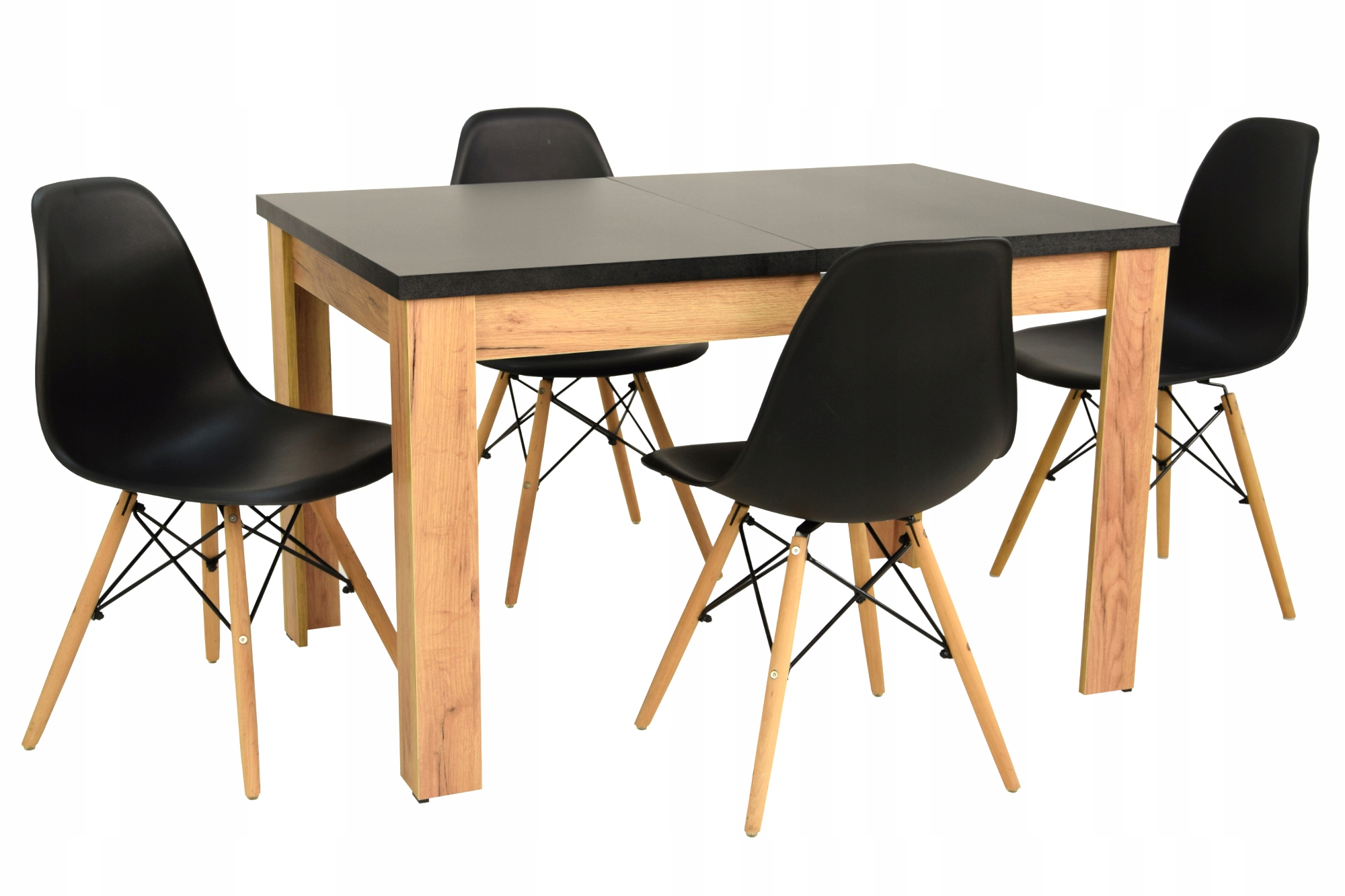 Skladací stôl 80x120/160 cm + 4 stoličky ČIERNA