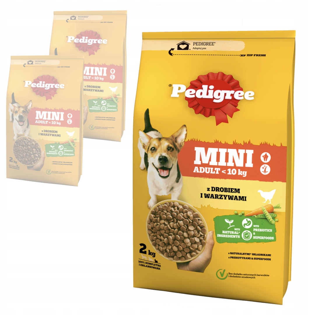 Levně Pedigree Adult Mini 3x2kg Suché Krmivo Drůbež Se Zeleninou Pro Psy Malých Plemen