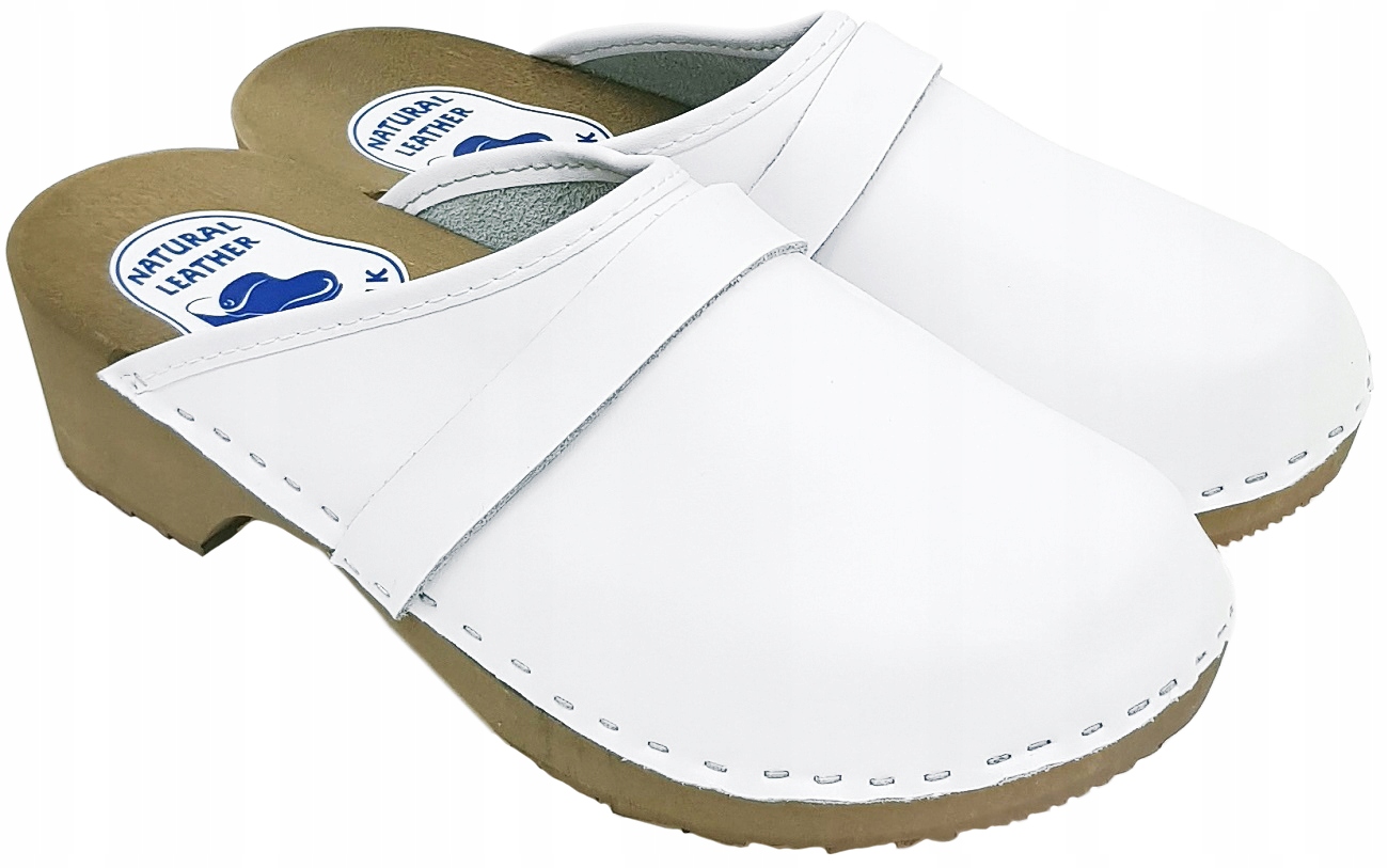 BIAŁE Drewniaki Pełne Proste Skórzane Klapki Chodaki Damskie Medyczne *35* Marka inna