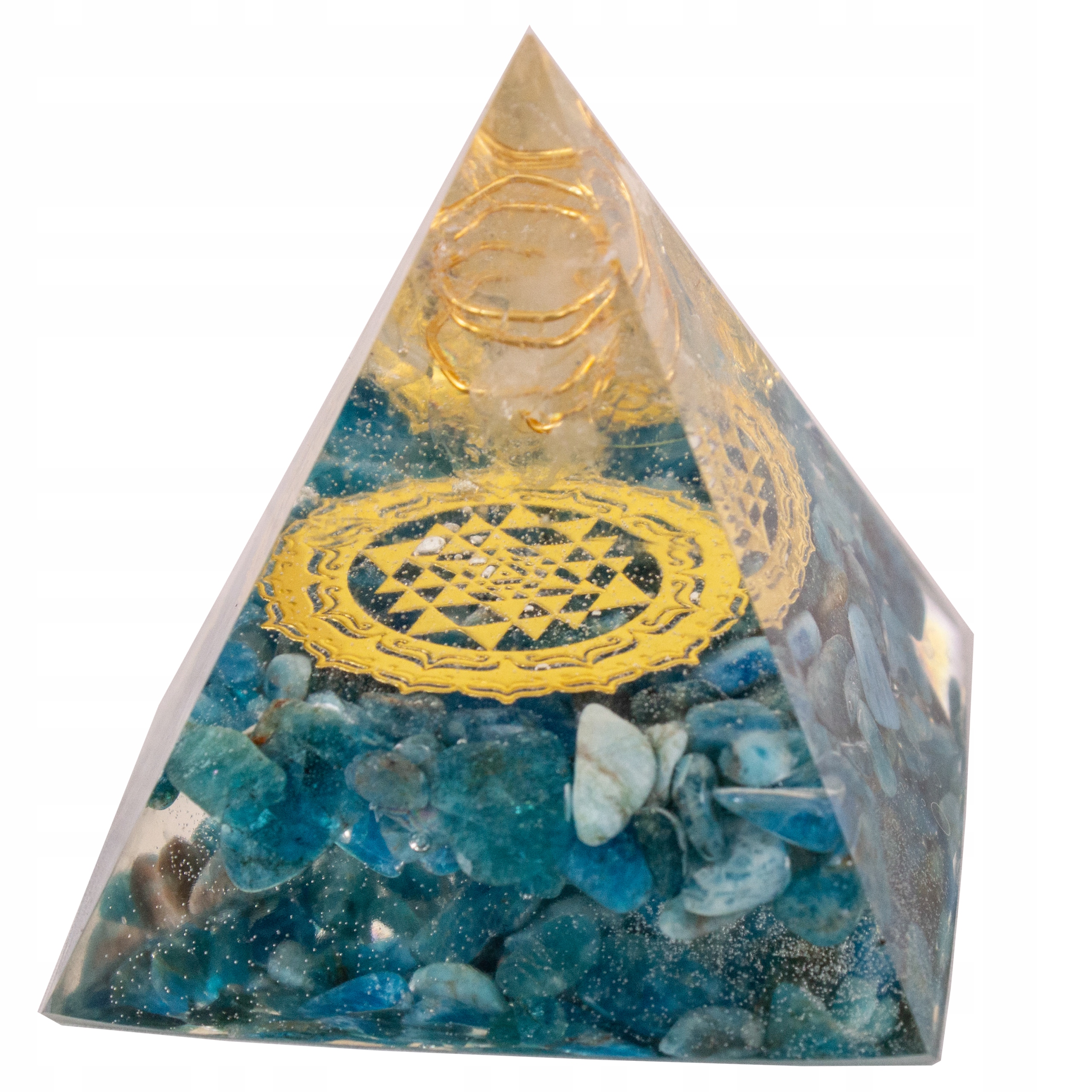 Pyramida Orgonit Pyramida Danburyt Apatit Šrí Jantra Zářič 5 cm