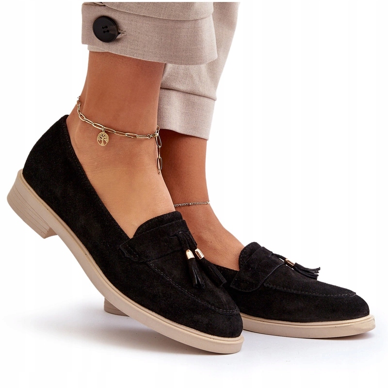 Zazoo 3420 Dámské Semišové Mokasíny Na Plochém Podpatku, Černé, Velikost 37