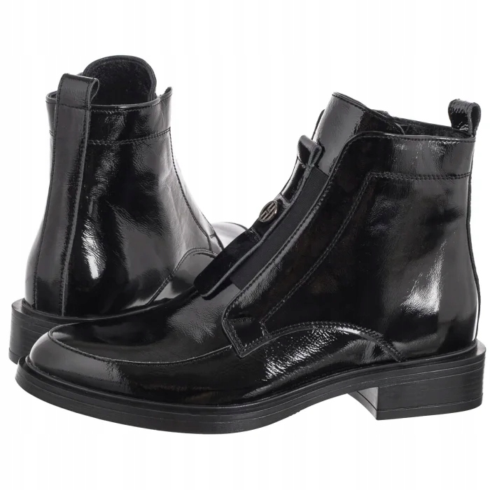 Boty Kotníkové Boty Kožené Dámské Nessi Černé Lakované 24647